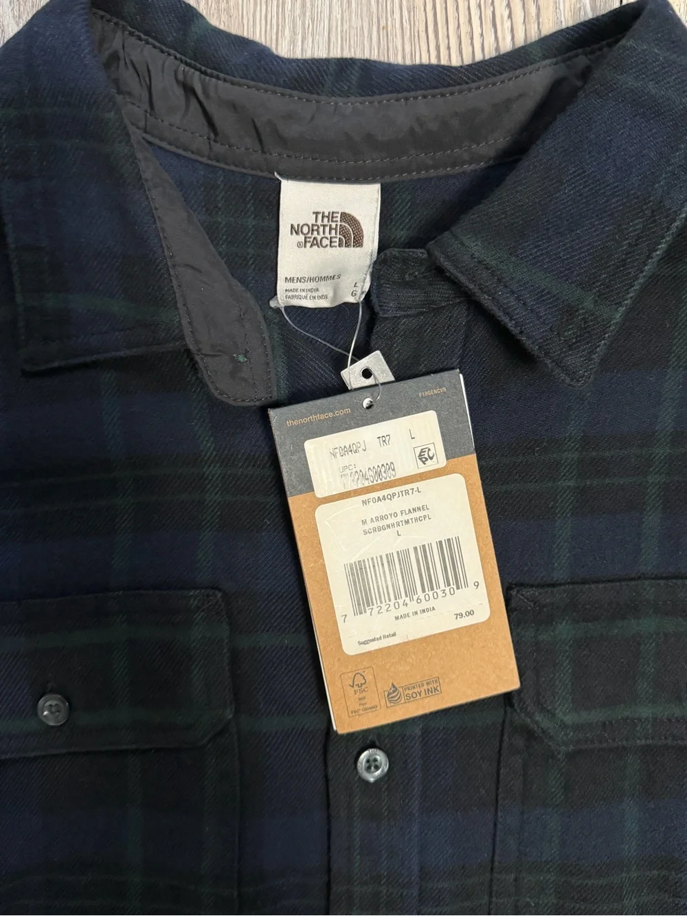 The North Face Flannel Blue & Dark Green Plaid Button-Down Men’s Shirt